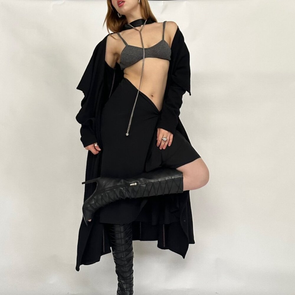 Sarah Pacini Wool Black Duster Jacket - Picture 7 of 9